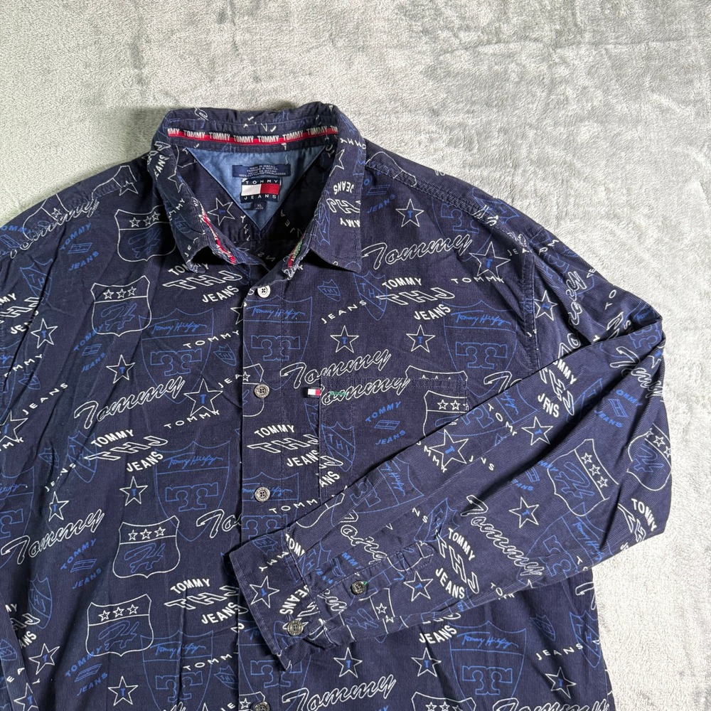 VTG Tommy Hilfiger Jeans Button Down Shirt Long Sleeve All Over Print XL